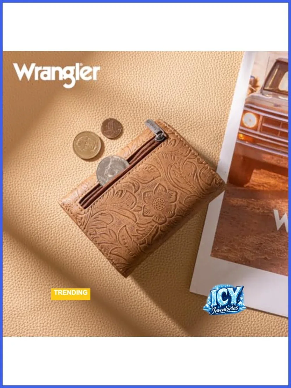 Faux Leather Trifold Wallet with RFID Blocking, 4 Card Slots & Coin Pocket